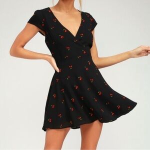 Lulu's Black Cherry Pattern Mini Dress NWT  Large